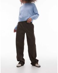 TOPSHOP - Pantalones Marrón A Rayas De Pernera Recta Sin Cierres De -Azul - Lyst