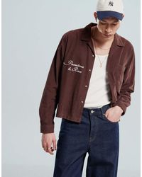 ASOS - Cropped Corduroy Overhemd Met Rechte Pasvorm, Reverskraag En Borduursel Op De Borst - Lyst