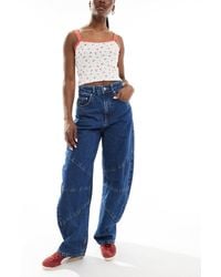ASOS - High Waisted Barrel Leg Jeans With Seam Detail - Lyst