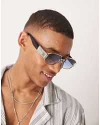 ASOS - Gafas De Sol Negras Y Plateadas Rectangulares Con Lentes Azules De - Lyst