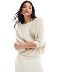 Jdy - Maglione Color Crema A Coste Con Maniche Ad Ali Di Pipistrello - Lyst