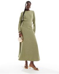 ASOS - High Neck Asym Seam Maxi Dress Khaki - Lyst