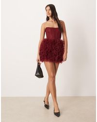 LACE & BEADS - Mini-Jurk Met Bandeau Halslijn, Korset En Rok Van Tule - Lyst