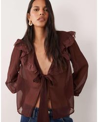 Miss Selfridge - Tie Front Lace Collar Blouse - Lyst