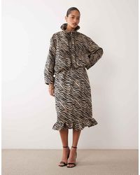 Ghospell - Falda Midi De Talle Alto Con Cintura De Cordón Ajustable, Bajo Peplum, Parte De Un Conjunto, -Multi - Lyst