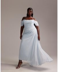 ASOS - Asos design curve - l'invitée - robe longueur mollet drapée à encolure bardot - clair - Lyst