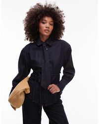 ASOS - Chemise cintrée en jean à épaulettes avec cravate - brut - Lyst