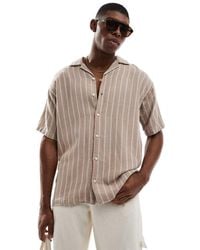 Jack & Jones - Camisa Beis A Rayas De Manga Corta Con Cuello De Solapas De Tejido Texturizado De -Neutro - Lyst
