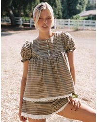 Princess Polly - Puff Sleeve Lace Trim Blouse Top Co-ord - Lyst