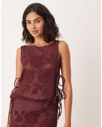 ASOS - Top d'ensemble en tulle noué sur les côtés - chocolat - Lyst