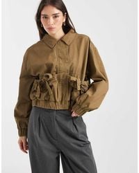 Miss Selfridge - Cotton Zip Through Jacket With Bow Detail - Lyst