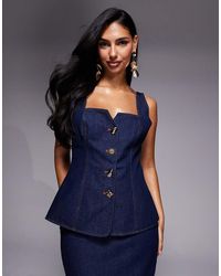 ASOS - Co-ord Denim Waistcoat With Gold Buttons - Lyst