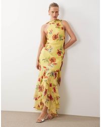 ASOS - Halter Maxi Dress With Scarf Detail And Ruffle Hem - Lyst