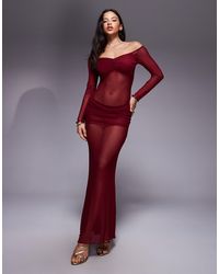 Fashionkilla - Exclusive Mesh Long Sleeve Sheer Insert Ruched Detail Maxi Dress - Lyst