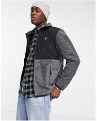 Polo Ralph Lauren - Icon Logo Borg Color Block Full Zip Sweatshirt - Lyst