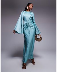 ASOS - Satin Long Sleeve Maxi Dress With Central Ruched Skirt - Lyst