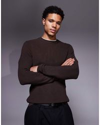 ASOS - Muscle Fit Gebreid T-Shirt Met Ronde Hals En Lange Mouwen - Lyst