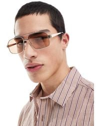 ASOS - Occhiali Da Sole Aviatore Con Montatura Dorata E Lenti Marroni - Lyst
