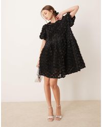 Y.A.S - 3d Textured Rose Mini Smock Dress - Lyst