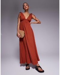 ASOS - Textured Deep V Trapeze Midi Dress - Lyst