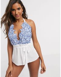 Wolf & Whistle Бело-синий Кружевной Ромпер -белый - Многоцветный