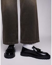 ASOS - Mocasines Clásicos Negros Con Suela Gruesa Y Herrajes Plateados De Cuero De - Lyst