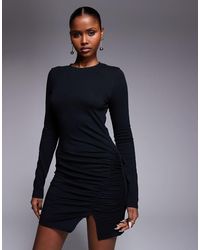 ASOS - Long Sleeve Mini Dress With Ruching Side Split Detail - Lyst