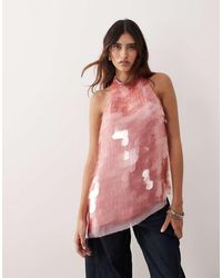 ARRANGE - Embellished Shard Sequin Longline Halter Neck Top Co-Ord - Lyst