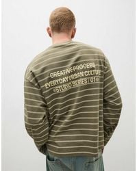 Bershka - Long-Sleeved Stripe Print T-Shirt - Lyst