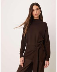 Mango - Gebreide Hoogsluitende Trui Met Gestrikte Taille - Lyst