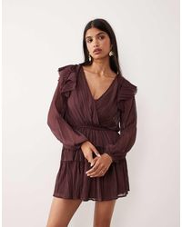 ASOS - V Neck Smock Mini Dress With Ruffles - Lyst