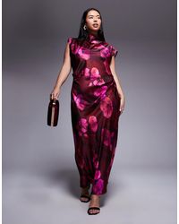 ASOS - Asos Design Curve Satin High Neck Pleated Bodice Midi Dress - Lyst