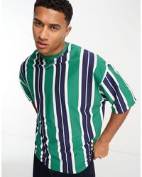 ASOS - T-shirt oversize à rayures - vert et bleu marine - Lyst