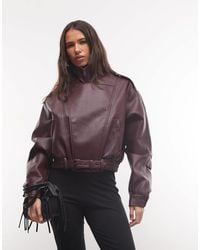 CERNUCCI - Textured Faux Leather Funnel Neck Biker Jacket - Lyst