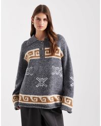 Object - Polo oversize en maille motif jacquard - moyen chiné - Lyst