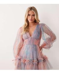 LACE & BEADS - V Neck Ruffle Skirt Mini Dress - Lyst