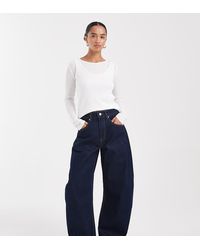 ASOS - Vaqueros De Pernera Barrel Y Talle Alto Con Enjuagado De Asos Design Petite-Azul Marino - Lyst