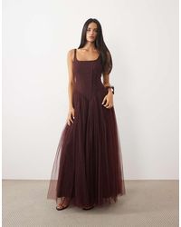 LACE & BEADS - Tulle Drop Hem Corset Maxi Gown - Lyst