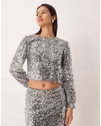 Vila - Long Sleeve Sequin Top Co-Ord - Lyst