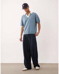 ASOS - Relaxed Knitted Notch Neck Polo With Front Pocket - Lyst