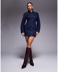 GOOD AMERICAN - Denim Button Up Shirt Barrel Sleeve Mini Dress - Lyst