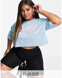 Missguided Crop T-shirt With Raquet Valley Club Graphic - Blue