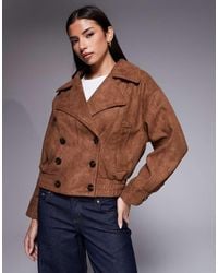 River Island - Double Breasted Suedette Trench Style Bomber - Lyst