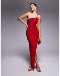 Missy Empire - Vestito Lungo Monospalla Sinuoso A Doppio Strato Con Spacco Sulla Coscia - Lyst
