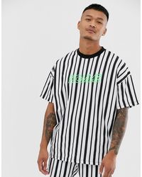 ASOS Co-ord Oversized Longline Striped T-shirt With Homme Neon Embroidery - White