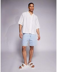 ASOS - Camisa Blanca A Rayas Rojas De Corte Cuadrado Extragrande Con Cuello De Solapas De Tejido Texturizado De - Lyst