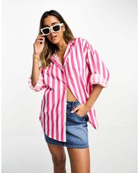 Mango - Camicia oversize rosa e bianca a righe - Lyst