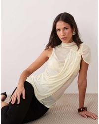 ASOS - Semi Sheer Knit Look Asymmetric Drape Detail Top - Lyst