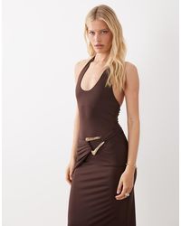 4th & Reckless - Slinky Gold-tone Hardware Draped Waist Detail Halterneck Maxi Dress - Lyst