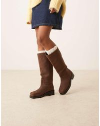 ASOS - Cynthia Leather Trucker Pull On Knee Boots - Lyst